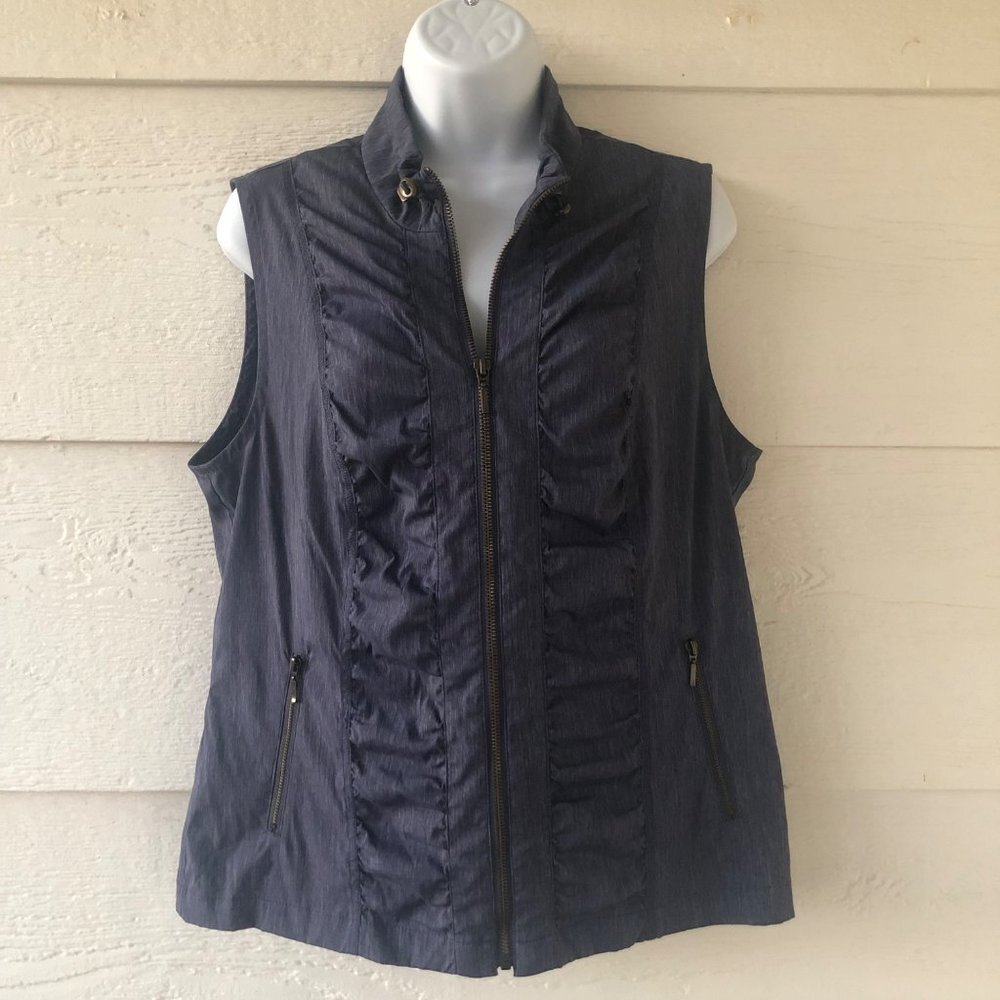 Zenergy by Chico's Size 1 Sleeveless Blue Heather Full Zip Toggle Neckline Top